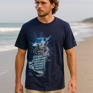 Sea World Sting Ray Roller Coaster Graphic Tee Short Sleeve Black Blue Large